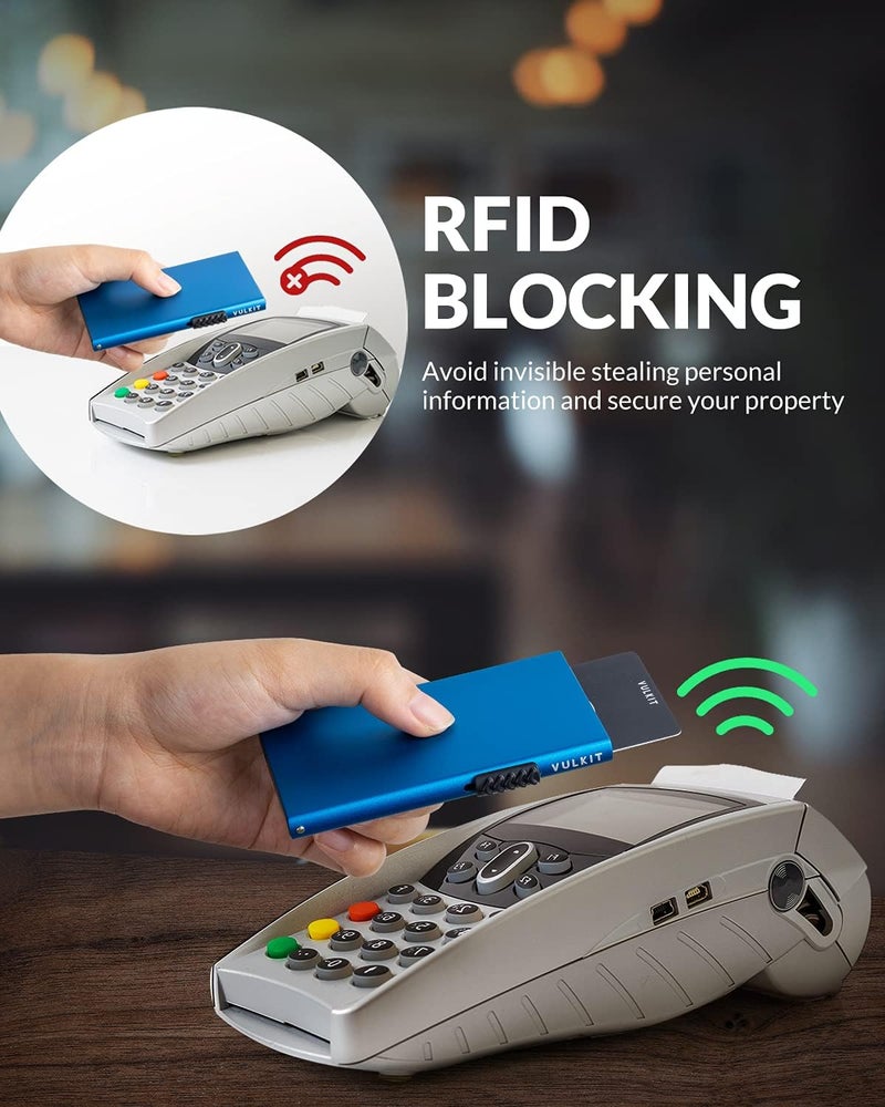 VULKIT Minimalist Credit Card Holder Pop Up Cards RFID Protection Slim Metal Wallet - Image 3